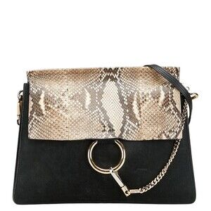 Chloe Faye Shoulder Bag Black Beige Tan Python Leather Suede